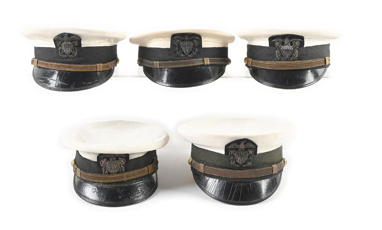 LOT OF 5: WW1 U.S. NAVY OFFICER SUMMER DRESS HATS. (1 of 11)