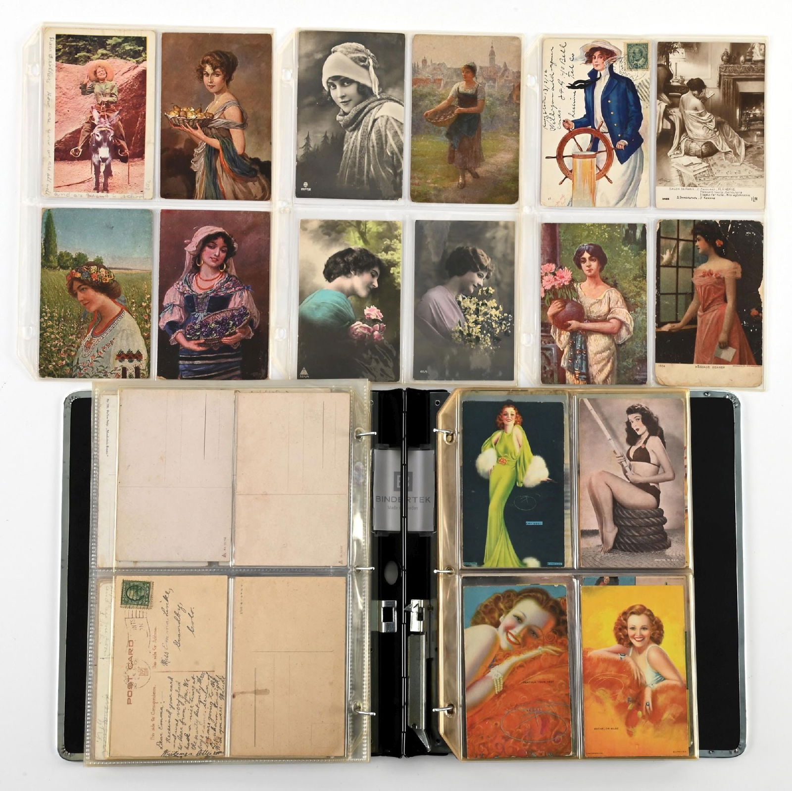 LARGE LOT OF: VARIOUS VINTAGE WOMEN ADVERTISING POSTCARDS: LARGE LOT OF: VARIOUS VINTAGE WOMEN ADVERTISING POSTCARDS Condition: (Excellent) Dimensions: Album: 10 - 3/8" x 2 - 1/4" x 11 - 1/2".