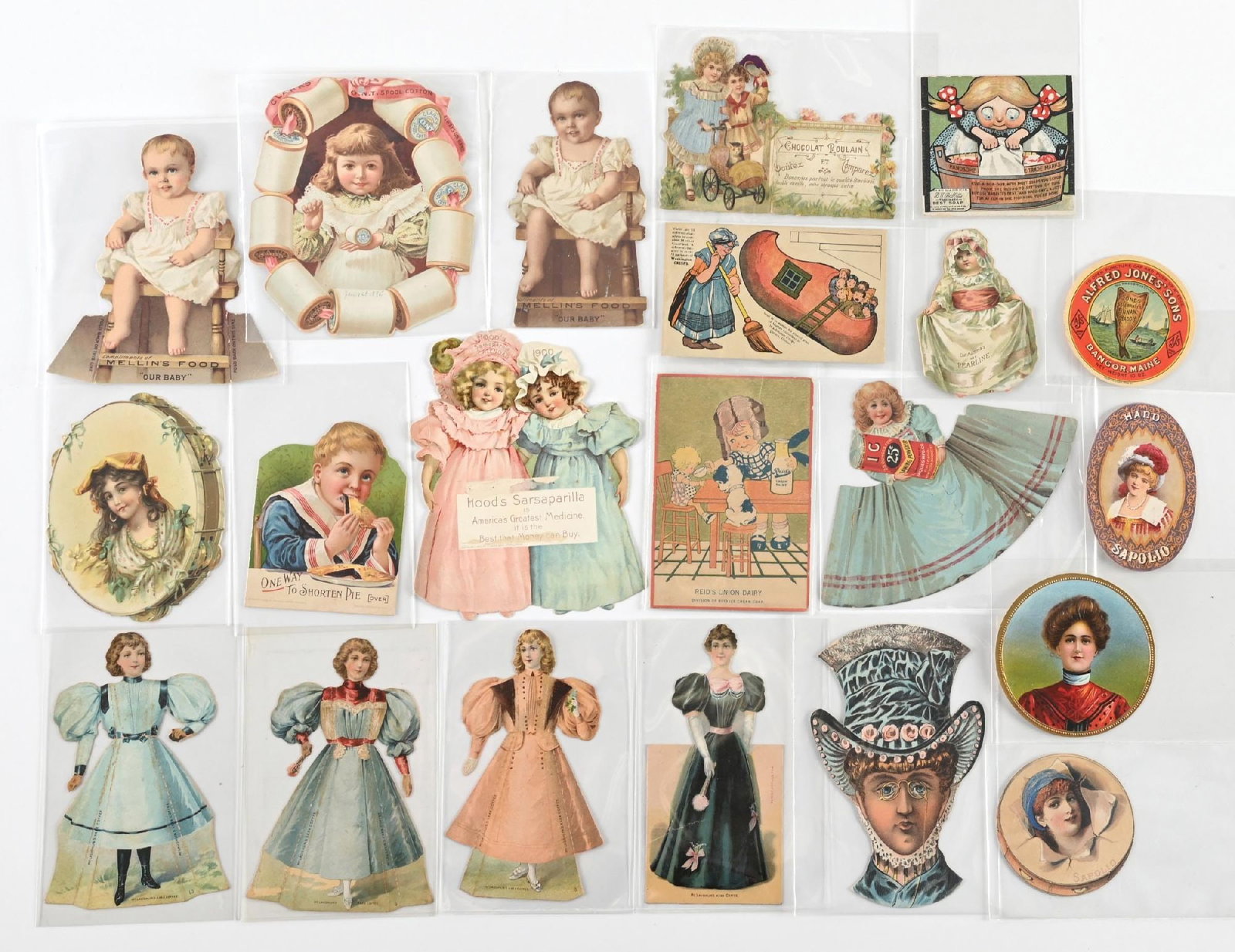 LOT OF: MIXED DIE CUT VINTAGE TRADE CARDS: LOT OF: MIXED DIE CUT VINTAGE TRADE CARDS Condition: (Excellent) Dimensions: Largest: 5 - 5/8" x 3 - 3/4".
