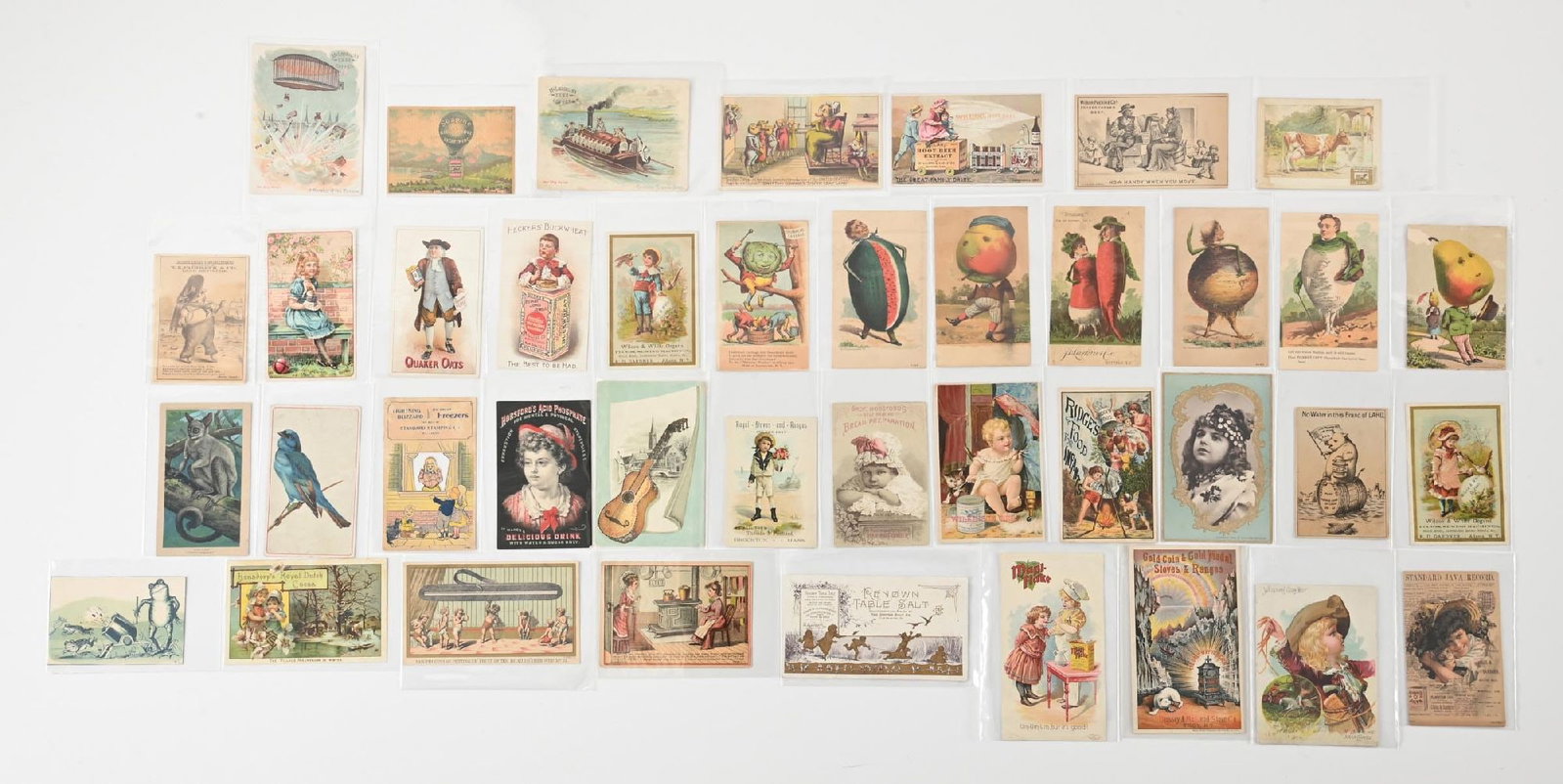 LOT OF: VINTAGE FOOD ADVERTISING TRADE CARDS: LOT OF: VINTAGE FOOD ADVERTISING TRADE CARDS Condition: (Excellent) Dimensions: Largest: 6" x 3 - 1/2".