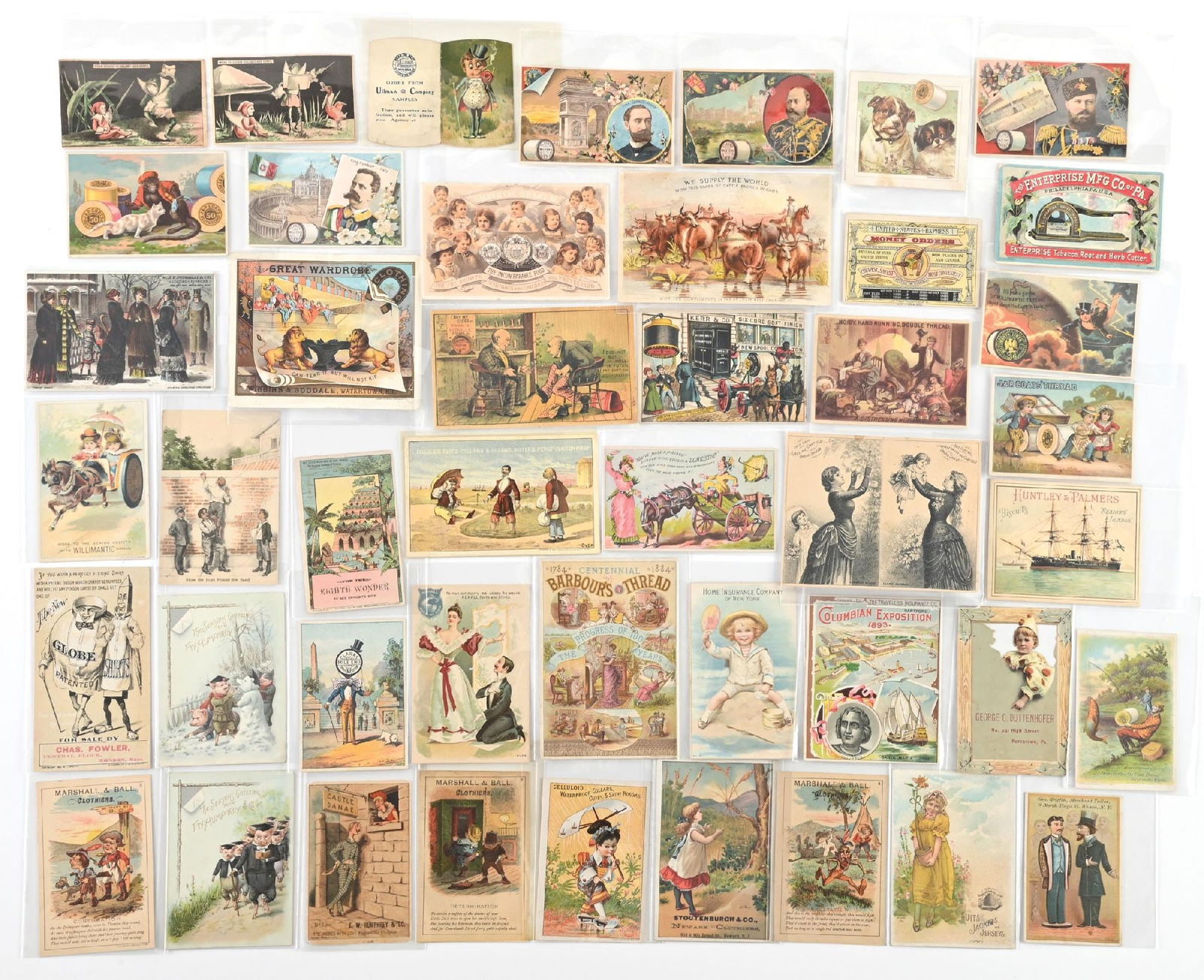 LOT OF: VARIOUS VINTAGE CLOTHES AND SEWING THEME ADVERTISING TRADE CARDS (1 of 2)