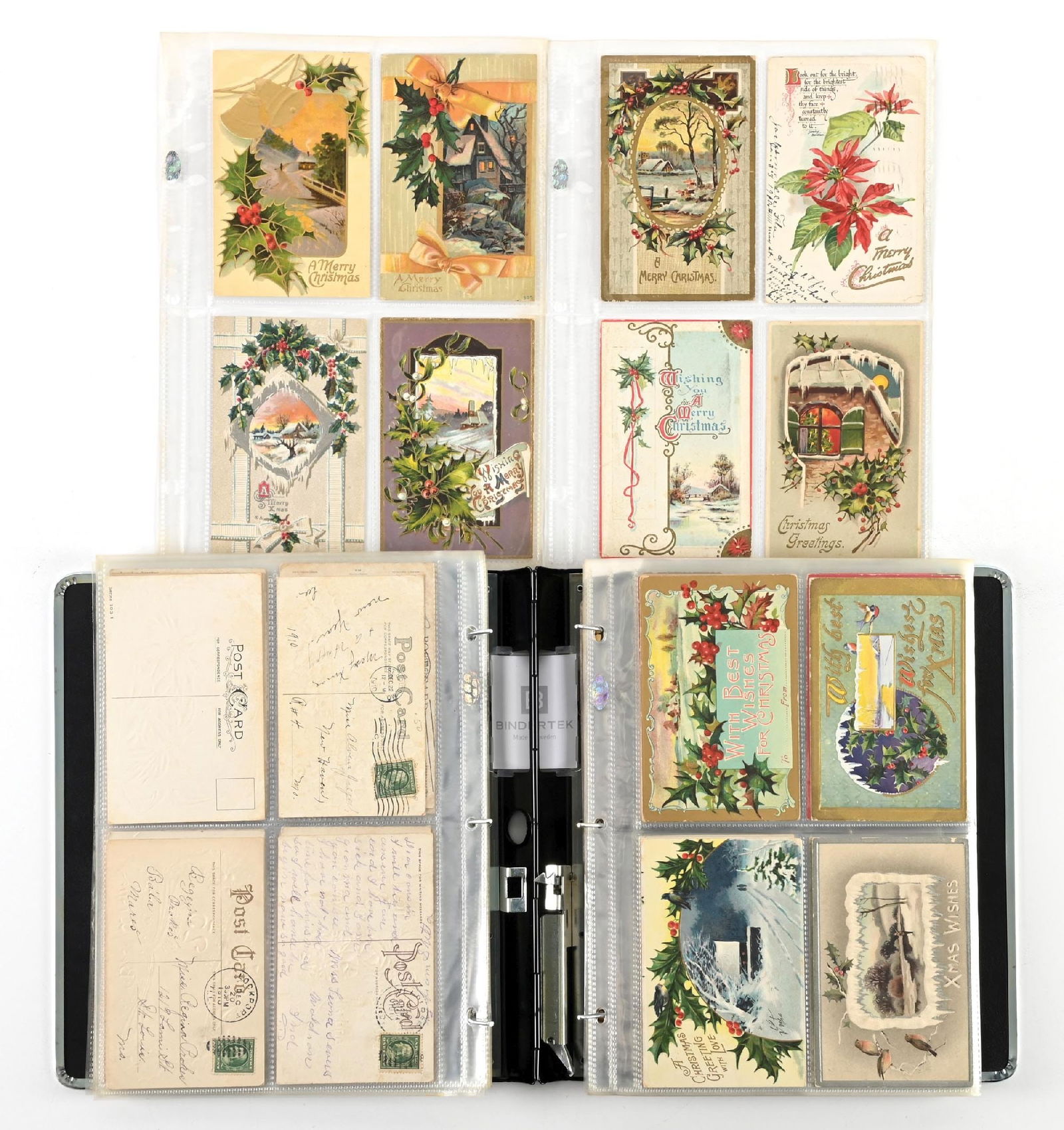 LARGE LOT OF: VARIOUS VINTAGE CHRISTMAS POSTCARDS: LARGE LOT OF: VARIOUS VINTAGE CHRISTMAS POSTCARDS Condition: (Excellent) Dimensions: Album: 10 - 3/8" x 2 - 1/4" x 11 - 1/2".