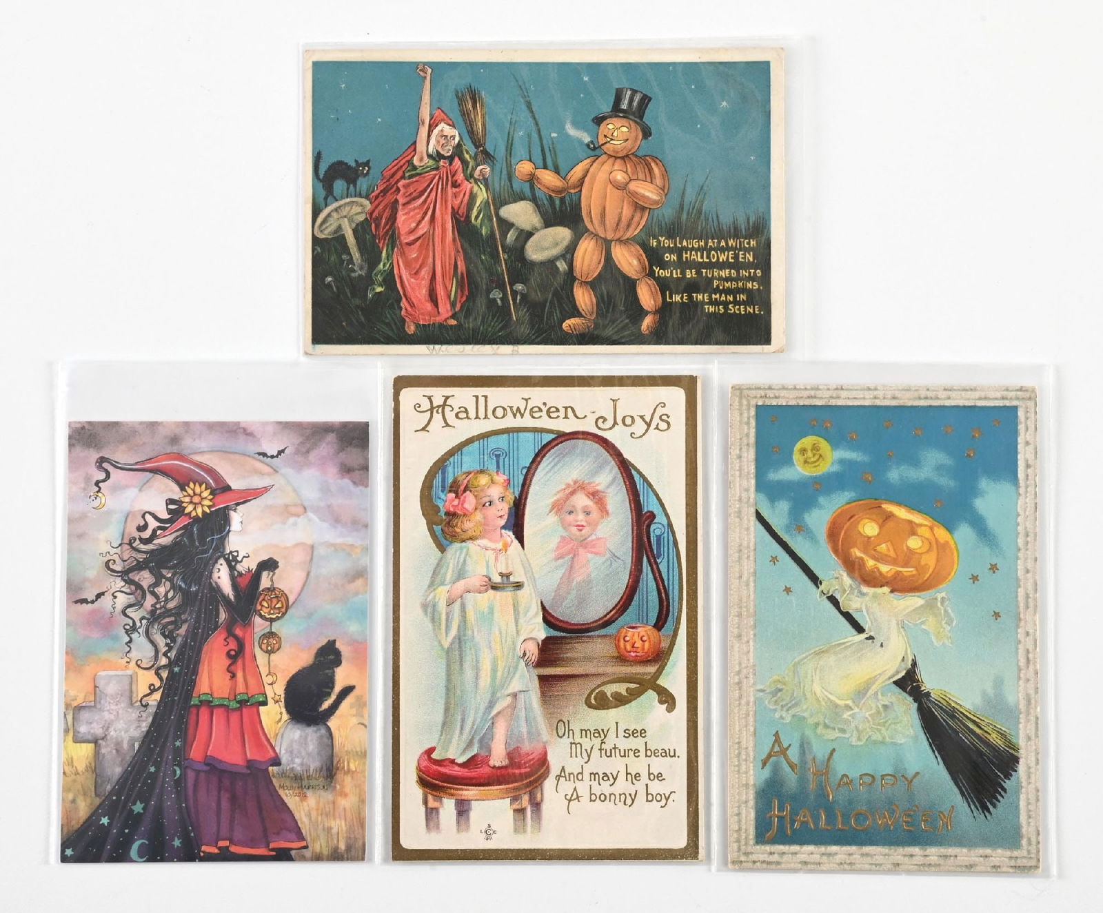 LOT OF 4: VINTAGE HALLOWEEN THEME POSTCARDS (1 of 2)