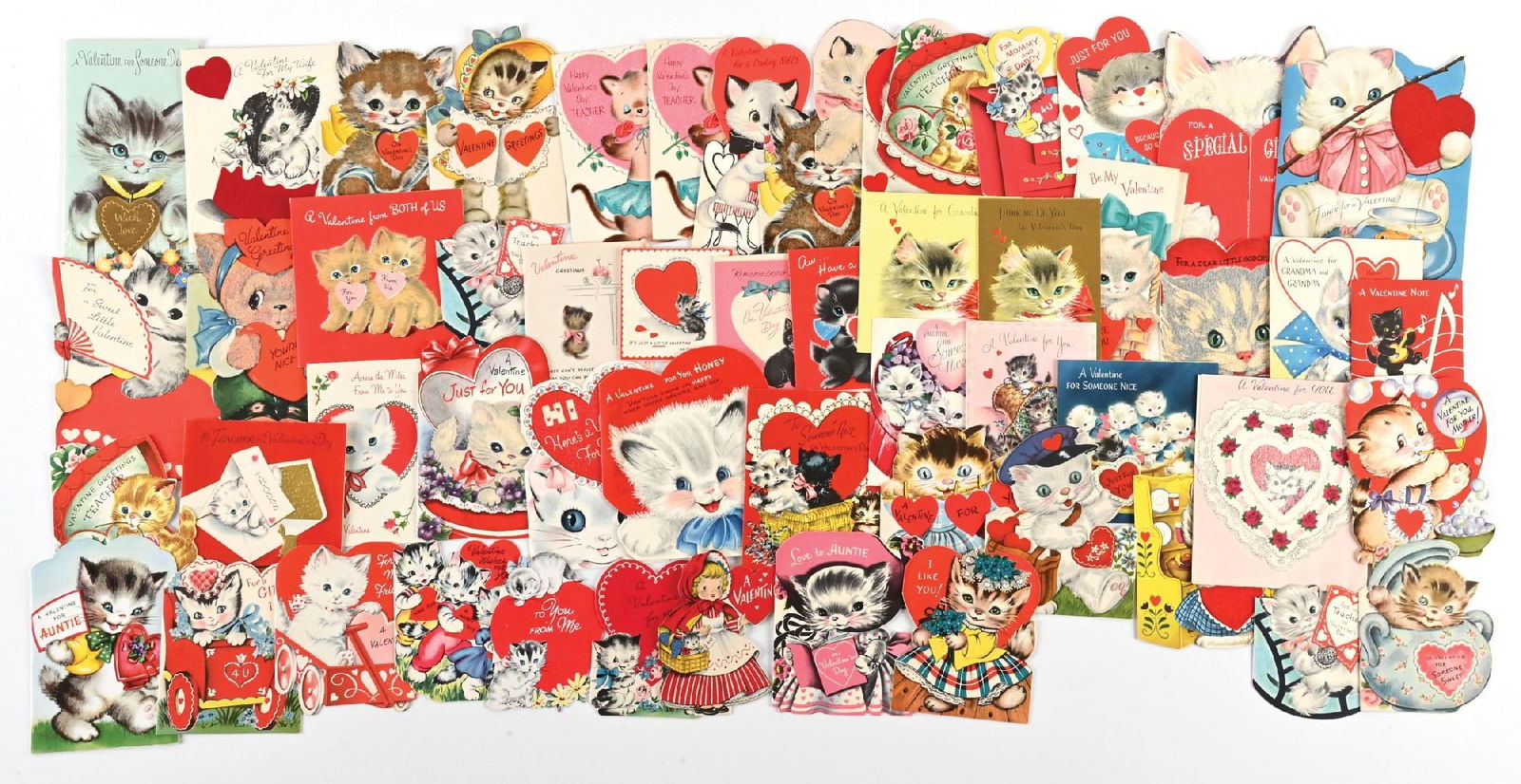 LARGE LOT OF: VARIOUS VINTAGE DIE CUT VALENTINE CAT CARDS (1 of 1)