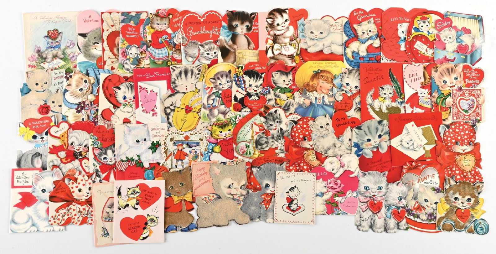 LARGE LOT OF: VINTAGE VARIOUS DIE CUT VALENTINE CATS CARDS (1 of 1)