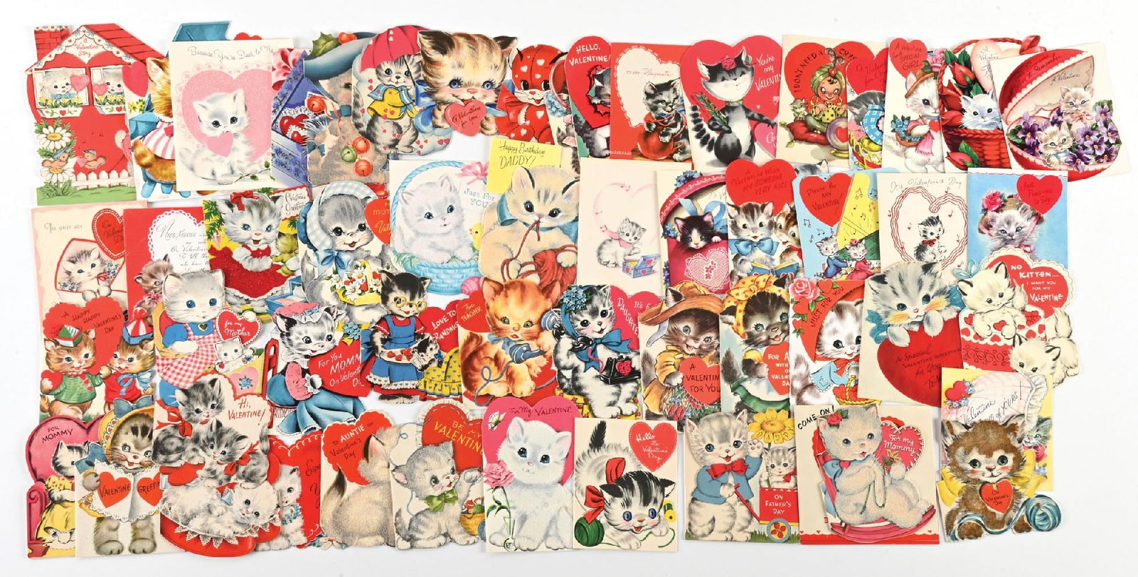 LARGE LOT OF: VARIOUS VINTAGE DIE CUT VALENTINE CAT CARDS (1 of 1)