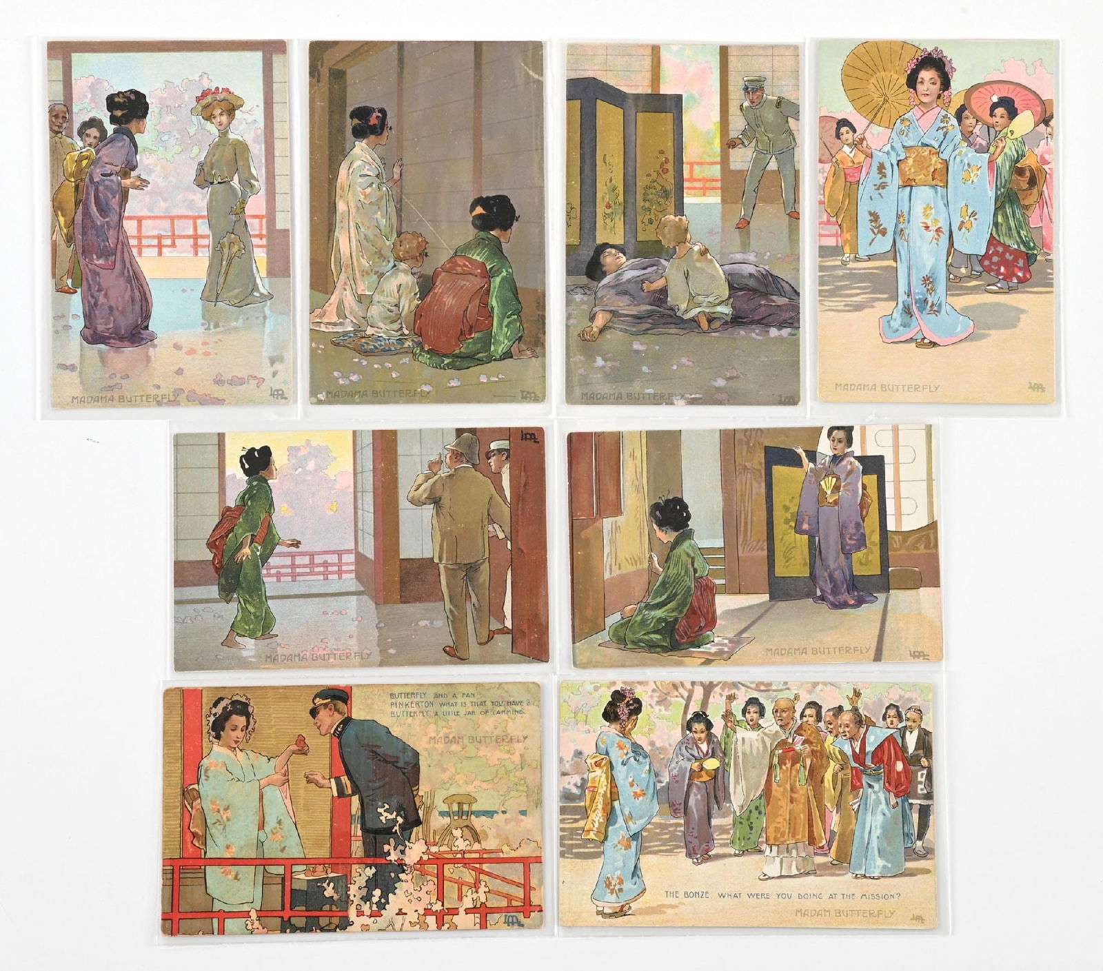 LOT OF 8: VINTAGE JAPANESE POSTCARDS: LOT OF 8: VINTAGE JAPANESE POSTCARDS Condition: (Excellent) Dimensions: Each: 5 - 1/2" x 3 - 1/2".