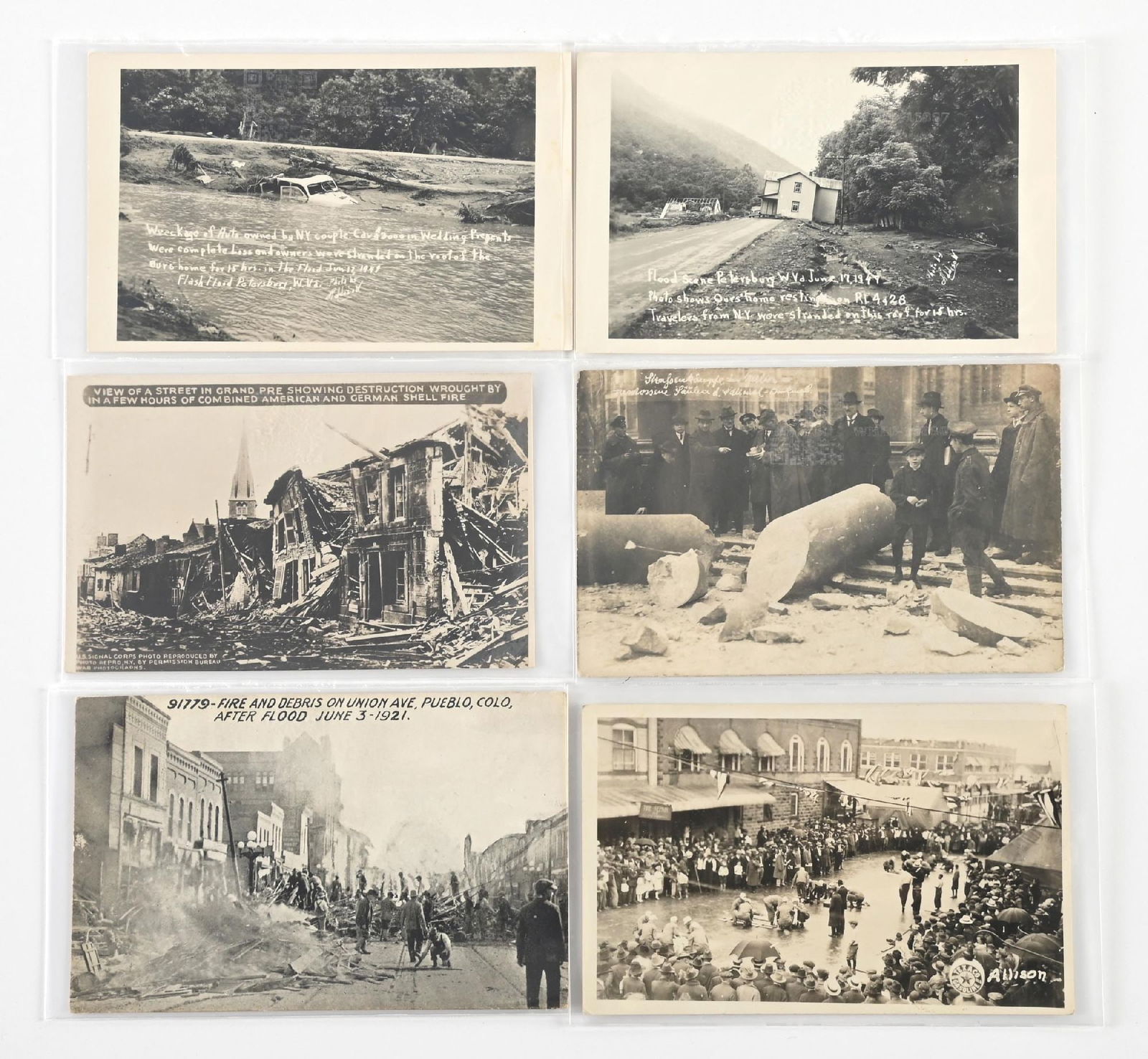 LOT OF 6: IMAGES OF DISASTERS BLACK & WHITE POSTCARDS (1 of 2)