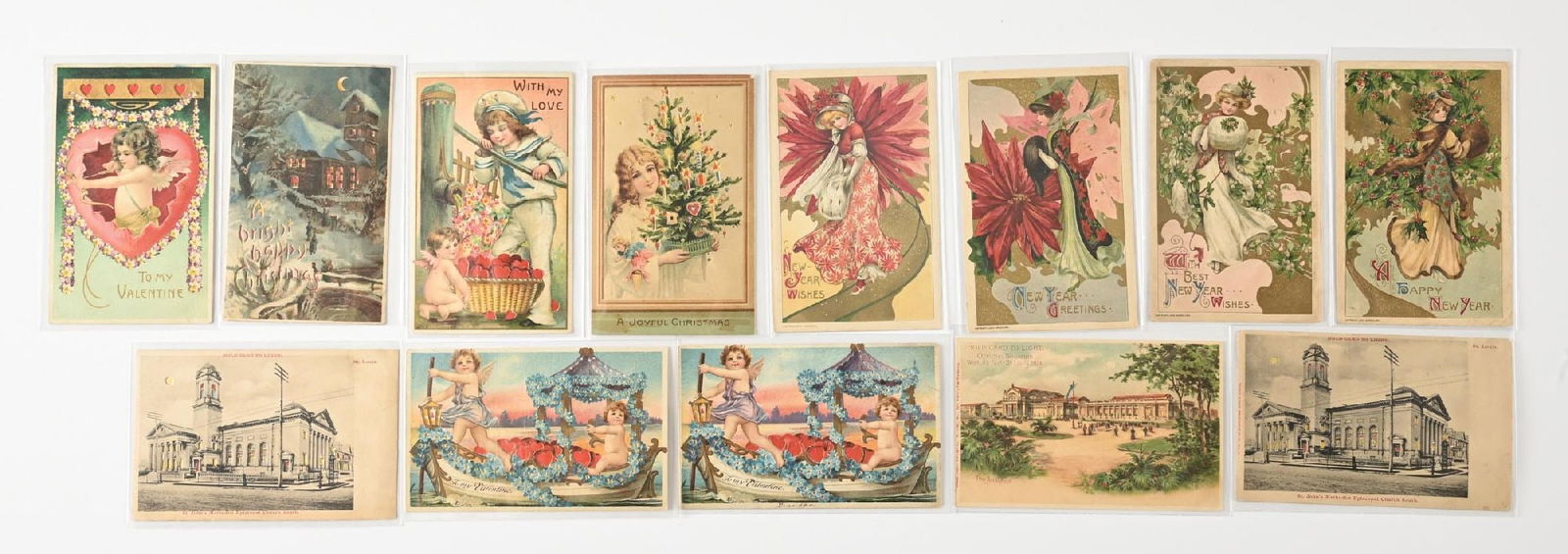 LOT OF 13: VARIOUS VINTAGE HOLIDAY THEME POSTCARDS: LOT OF 13: VARIOUS VINTAGE HOLIDAY THEME POSTCARDS Condition: (Excellent) Dimensions: Each: 5 - 1/2" x 3 - 1/2".