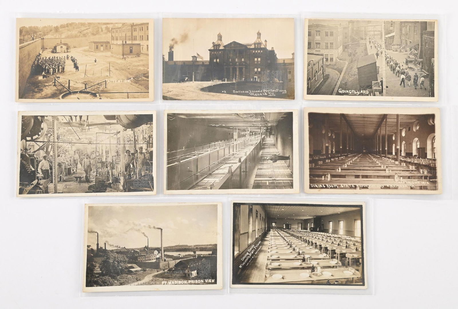 LOT OF 8: VARIOUS VINTAGE BLACK AND WHITE PRISON POSTCARDS: LOT OF 8: VARIOUS VINTAGE BLACK AND WHITE PRISON POSTCARDS Condition: Dimensions: Each: 5 - 1/2" x 3 - 1/2".