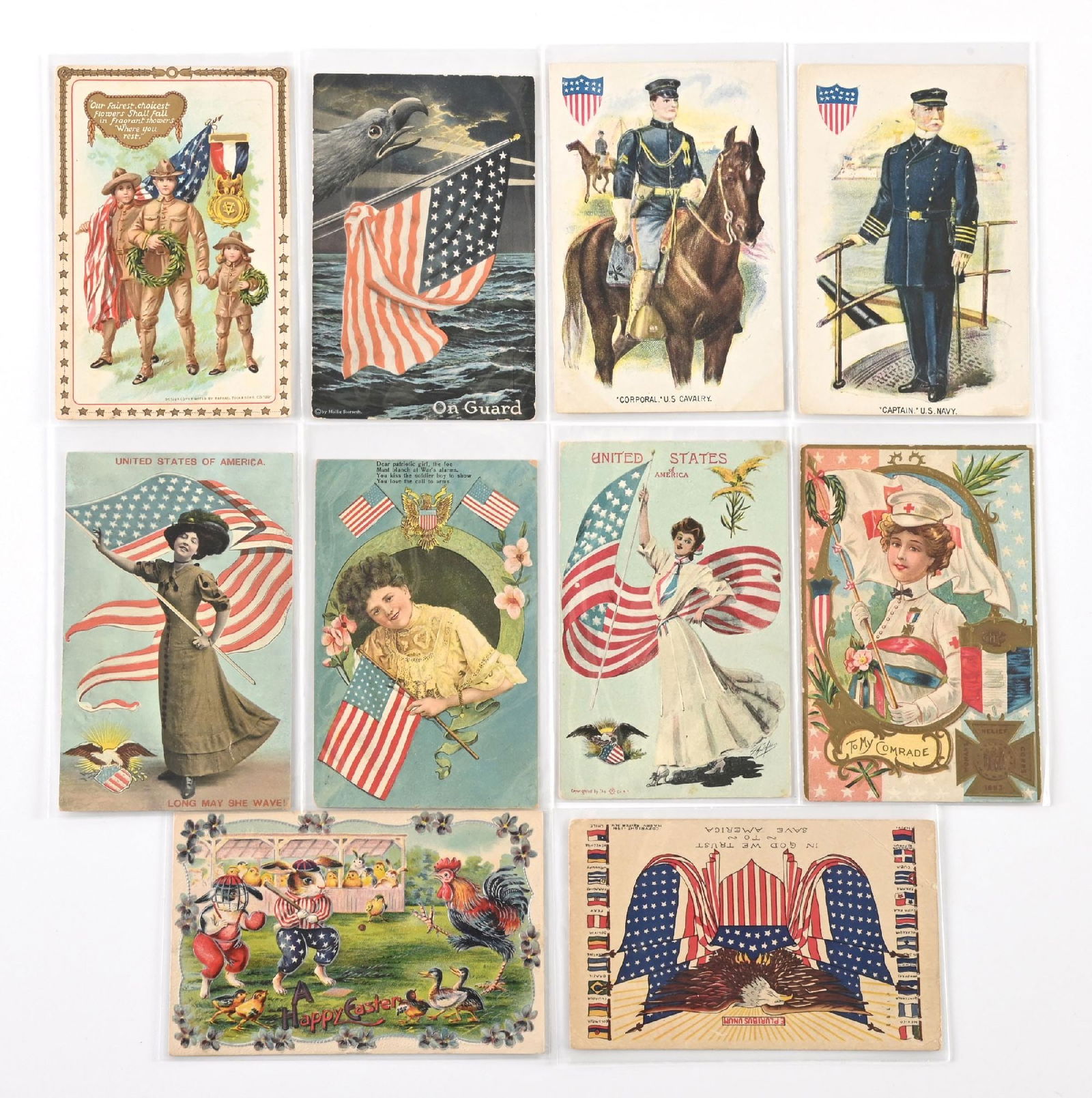 LOT OF 10: VINTAGE PATRIOTIC COLOR POSTCARDS (1 of 2)