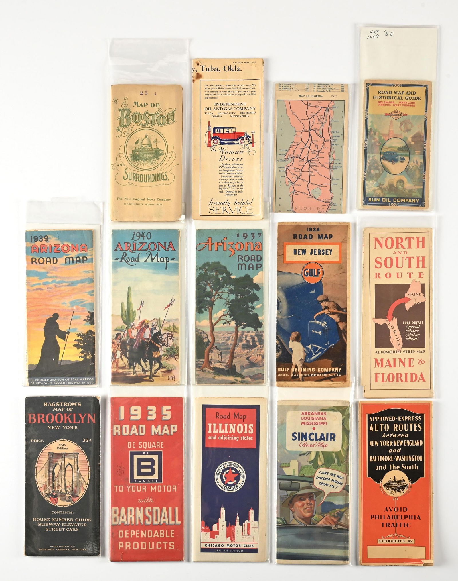 LARGE LOT OF: VARIOUS 1930'S - 1940'S ROAD MAPS (1 of 2)
