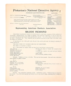 PINKERTON'S NATIONAL DETECTIVE AGENCY REWARD FOR THE WILD BUNCH.