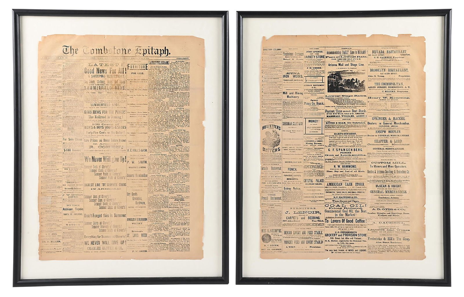 FRAMED 1881 TOMBSTONE EPITAPH PAGES (1 of 4)
