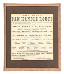 THE GREAT PAN HANDLE ROUTE FRAMED RAILROAD BROADSIDE