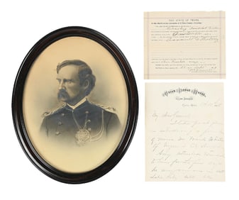 LOT OF 3: GEORGE CUSTER LITHO AND PHIL SHERIDAN LETTER