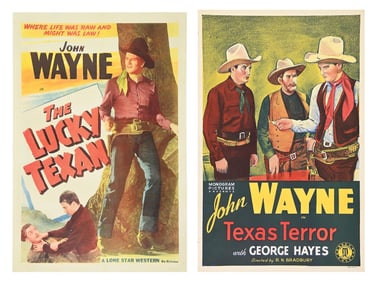 LOT OF 2: "THE LUCKY TEXAN" & "TEXAS TERROR" JOHN WAYNE ONE-SHEET MOVIE POSTERS
