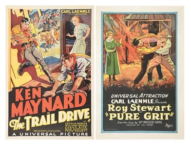 LOT OF 2: "THE TRAIL DRIVE" & "PURE GRIT" LINEN-BACKED ONE-SHEET MOVIE POSTERS