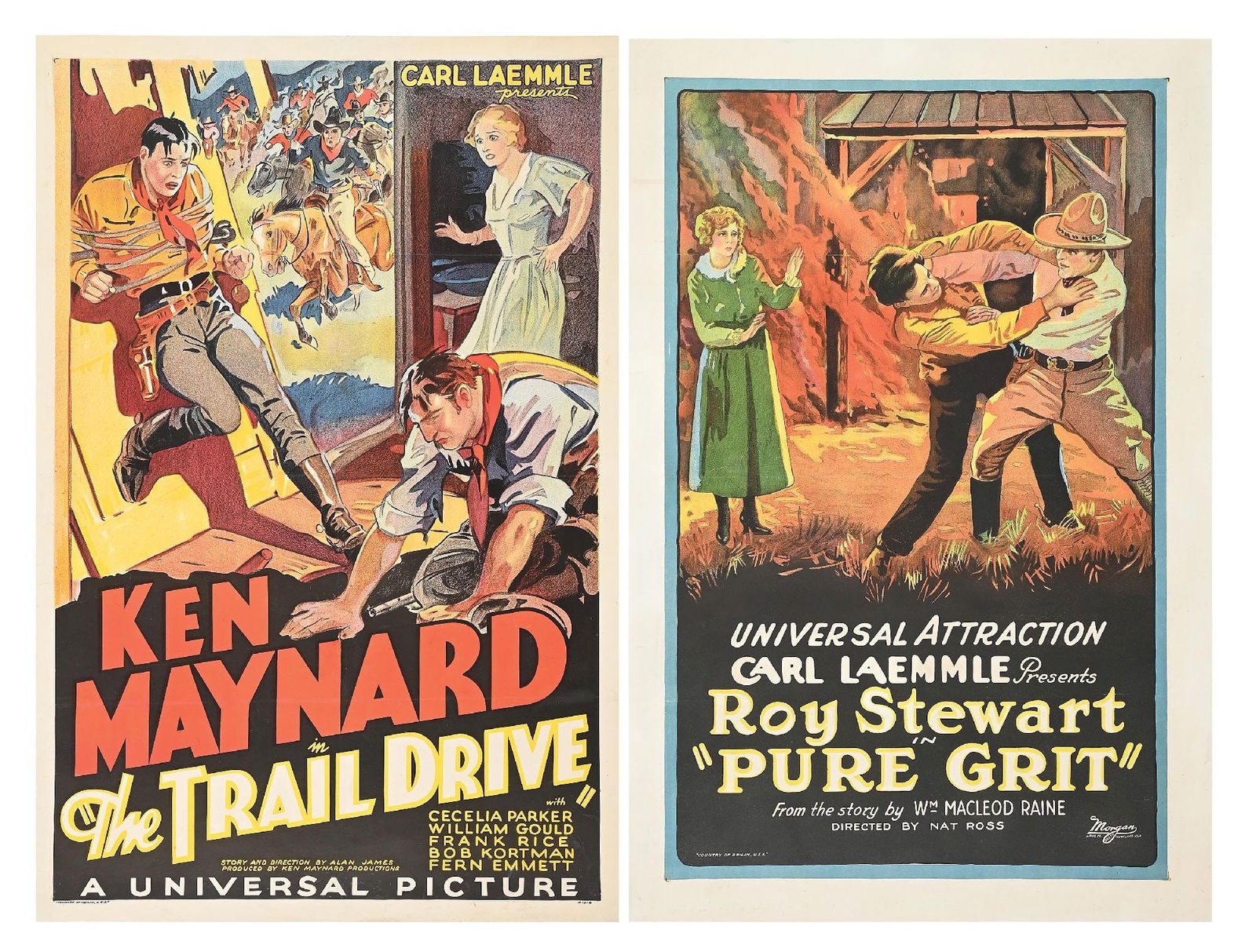 LOT OF 2: "THE TRAIL DRIVE" & "PURE GRIT" LINEN-BACKED ONE-SHEET MOVIE POSTERS (1 of 5)