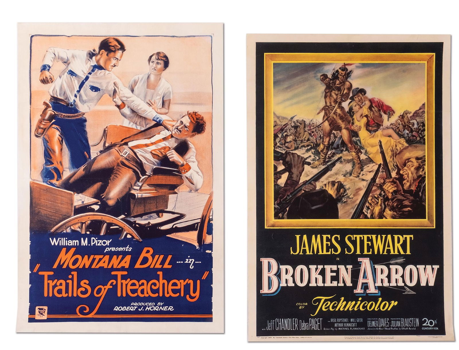 LOT OF 2: "TRAILS OF TREACHERY" & "BROKEN ARROW" LINEN-BACKED ONE-SHEET MOVIE POSTERS (1 of 3)