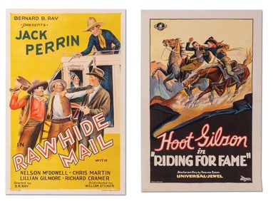 LOT OF 2: "RAWHIDE MAIL" & "RIDING FOR FAME" LINEN-BACKED ONE-SHEET MOVIE POSTERS