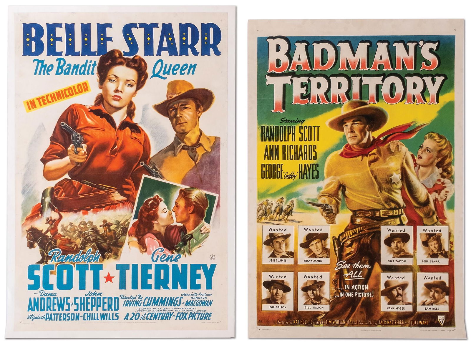 LOT OF 2: "BELLE STARR" & "BADMAN'S TERRITORY" LINEN-BACKED ONE-SHEET MOVIE POSTERS (1 of 3)