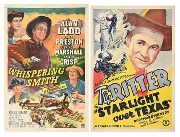 LOT OF 2: "WHISPERING SMITH" & "STARLIGHT OVER TEXAS" LINEN-BACKED ONE-SHEET MOVIE POSTERS