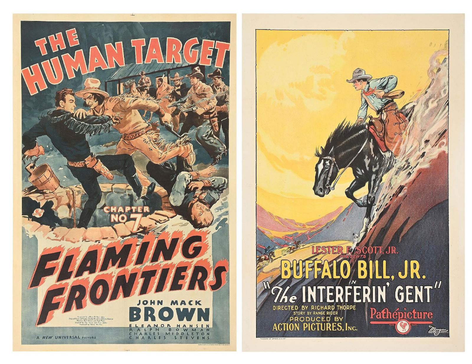 LOT OF 2: "FLAMING FRONTIERS" & "THE INTERFERIN' GENT" LINEN-BACKED ONE-SHEET MOVIE POSTERS (1 of 3)