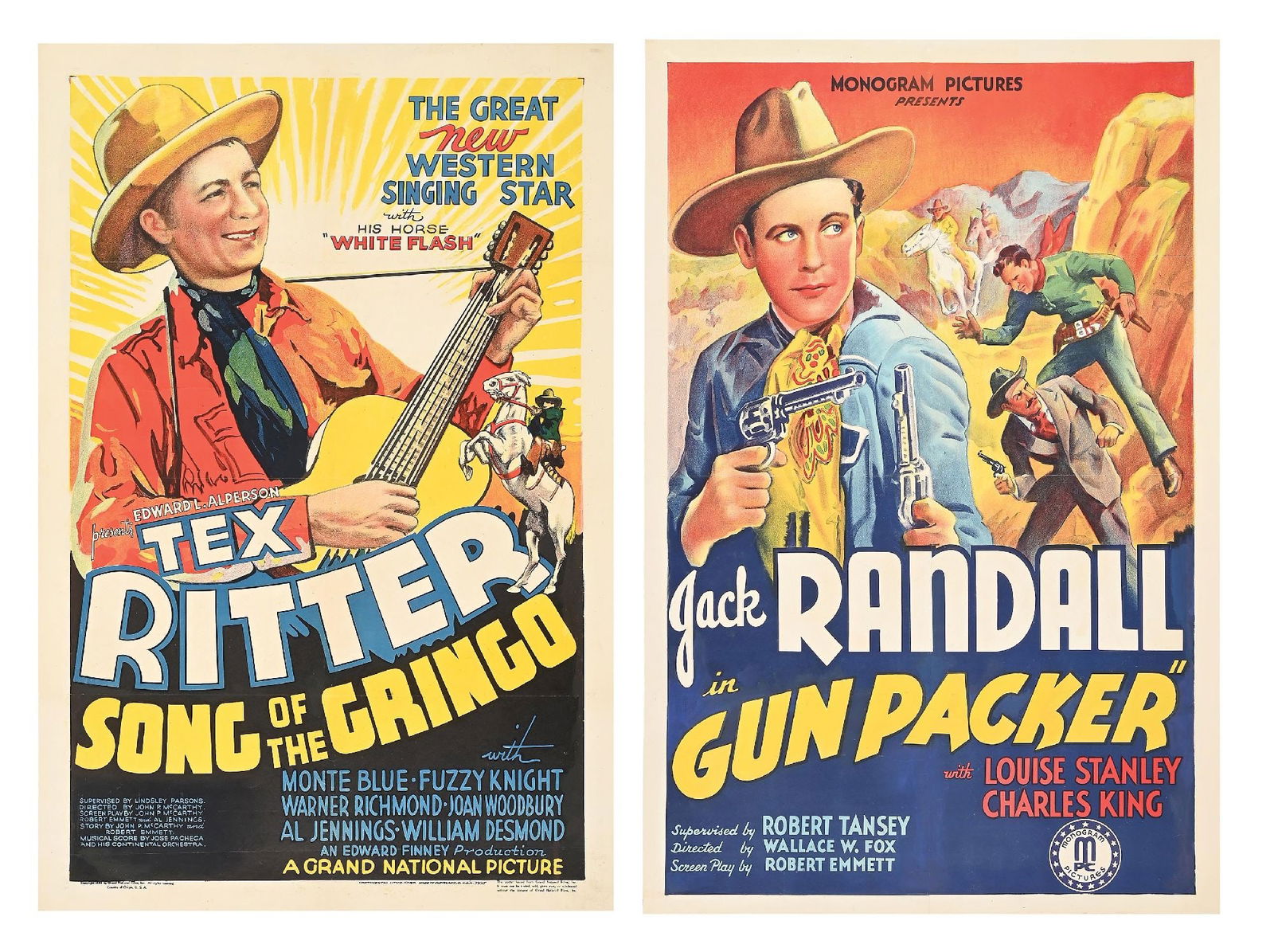 LOT OF 2: "SONG OF THE GRINGO" & "GUN PACKER" LINEN-BACKED ONE-SHEET MOVIE POSTERS (1 of 3)