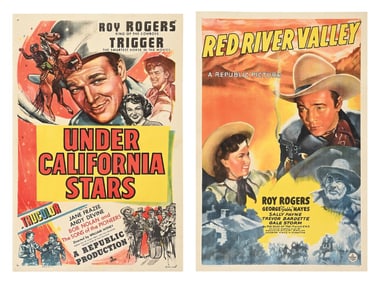 LOT OF 2: "UNDER THE CALIFORNIA STARS" & "TED RIVER VALLEY" LINEN-BACKED ROY ROGERS MOVIE POSTERS