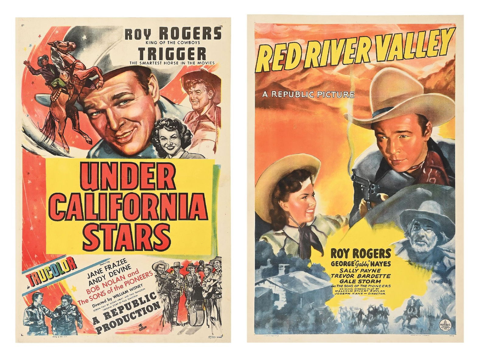 LOT OF 2: "UNDER THE CALIFORNIA STARS" & "TED RIVER VALLEY" LINEN-BACKED ROY ROGERS MOVIE POSTERS (1 of 5)