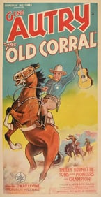 THE OLD CORRAL LINEN-BACKED THREE-SHEET LOBBY GENE AUTRY MOVIE POSTER