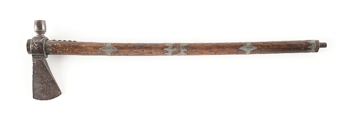PEWTER INLAID PIPE TOMAHAWK