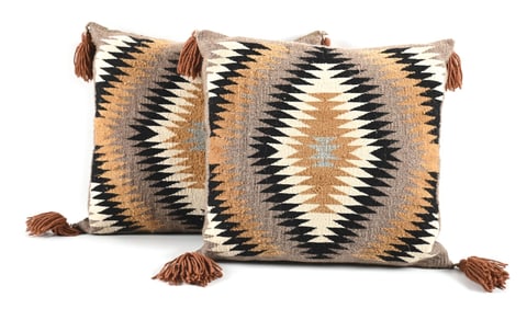 LOT OF 2: PILLOWS WITH NAVAJO (DINÉ) WEAVING ON FACE
