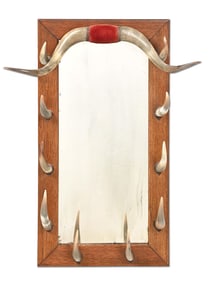 LARGE RECTANGLE MIRROR WITH 6 SETS OF HORNS