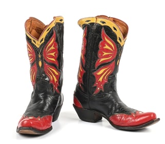 RED & BLACK BUTTERFLY MOTIF COWBOY BOOTS