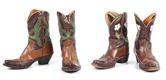 LOT OF 2: BROWN LEATHER VINTAGE COWBOY BOOTS