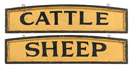 WOODEN HANGING CATTLE AND SWINE SIGNS