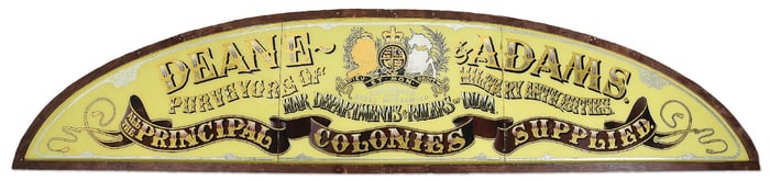 MASSIVE & IMPRESSIVE REVERSE PAINTED GLASS "DEANE & ADAMS" SIGN