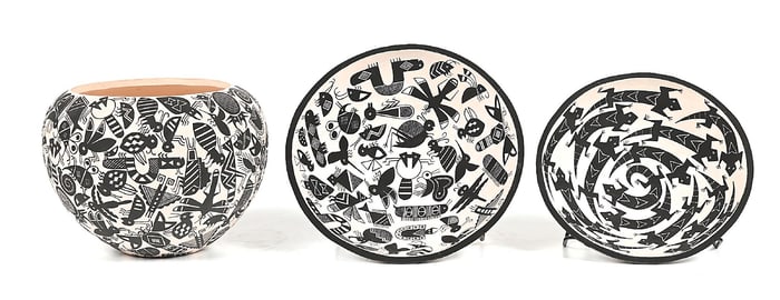 LOT OF 3: ACOMA (ÁAK'U) POTTERY ITEMS