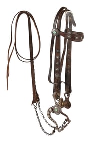 NAVAJO TURQUOISE DECORATED BRIDLE AND BIT