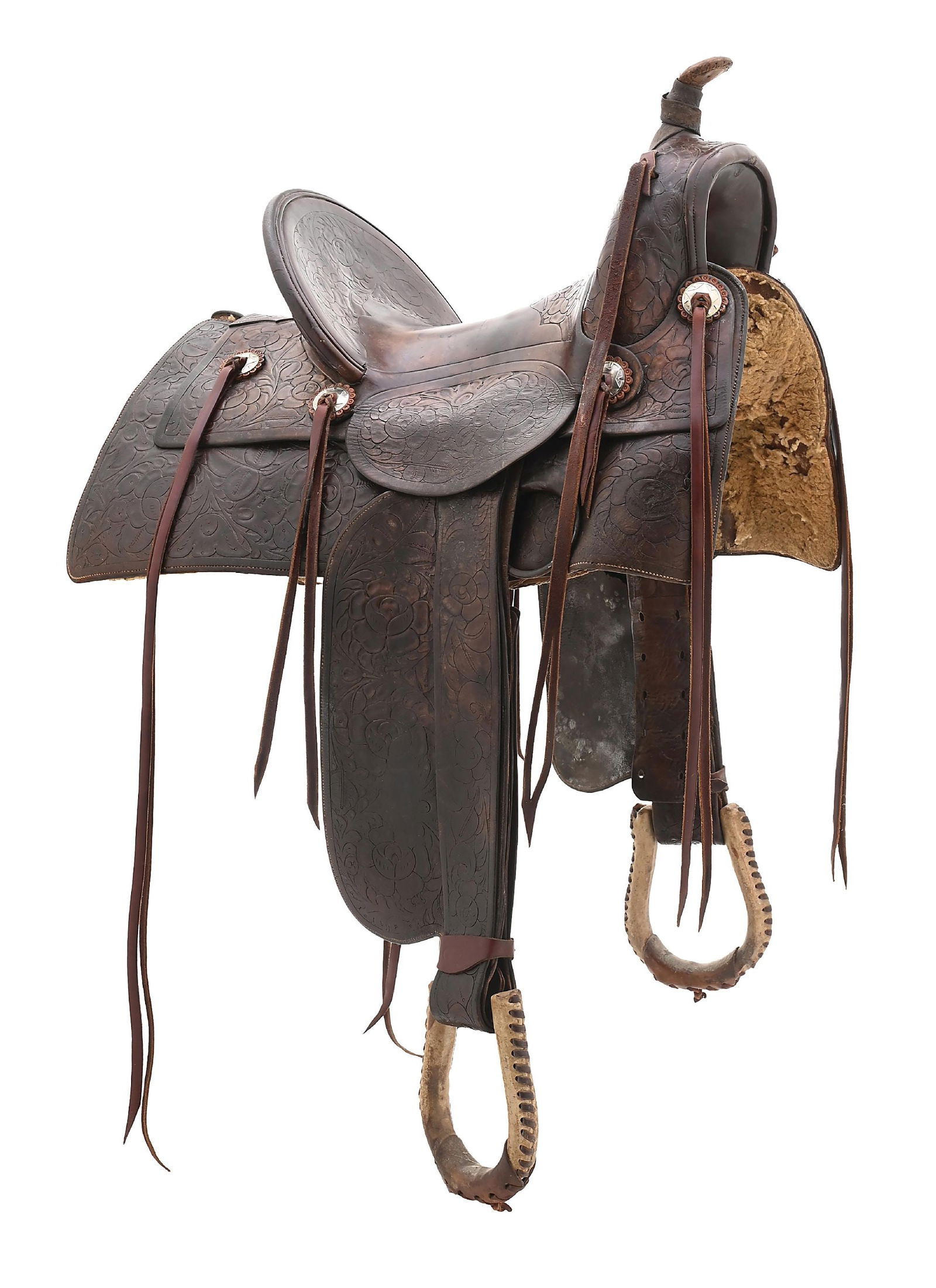 BRYDON BROS FLORAL HAND-TOOLED LEATHER SADDLE (1 of 10)