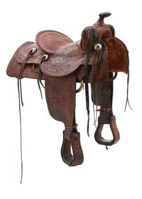 OLSEN-NOLTE FLORAL HAND-TOOLED LEATHER SADDLE