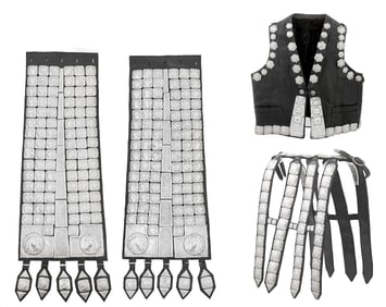 EDWARD H. BOHLIN PARADE VEST AND FLOWERS SERAPES WITH SILVER REPOUSSE HORSE CONCHOS