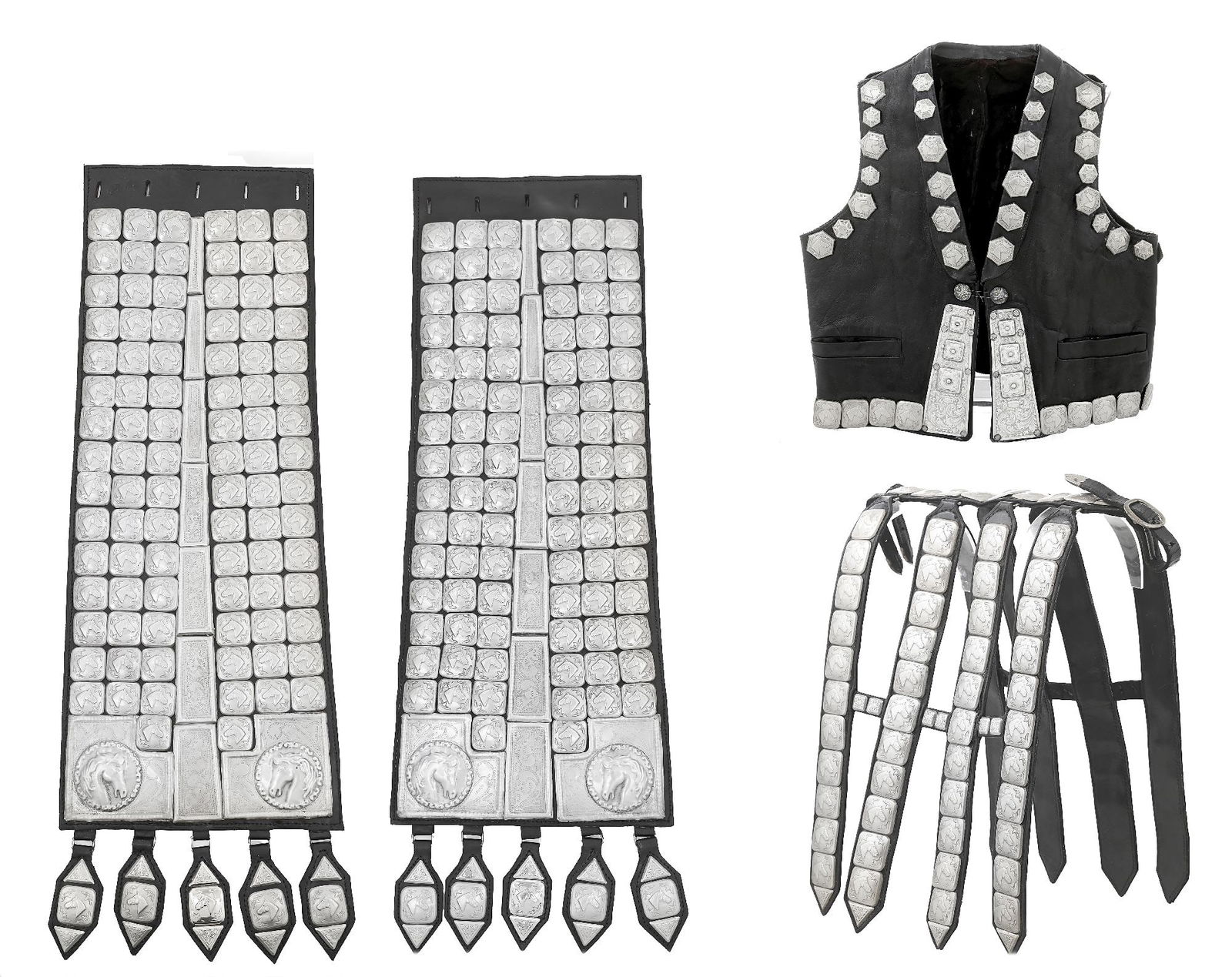 EDWARD H. BOHLIN PARADE VEST AND FLOWERS SERAPES WITH SILVER REPOUSSE HORSE CONCHOS (1 of 11)