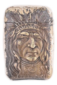 EMBOSSED NATIVE AMERICAN HEAD STERLING MATCH SAFE