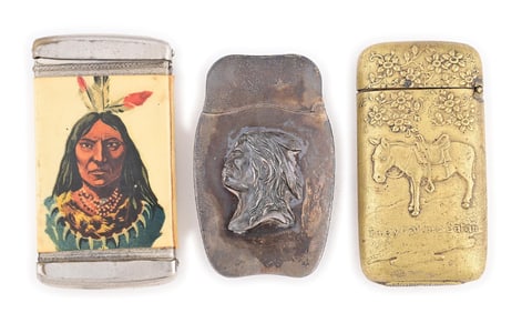 LOT OF 3: NATIVE AMERICAN-RELATED MATCH SAFES