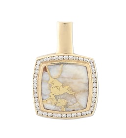 14K GOLD AND DIAMOND PENDANT WITH GOLD QUARTZ