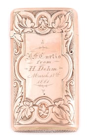 EMBOSSED GOLD QUARTZ MATCH SAFE, DATED MARCH 1881