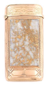GOLD QUARTZ ON FRONT AND BACK EMBOSSED MATCH SAFE